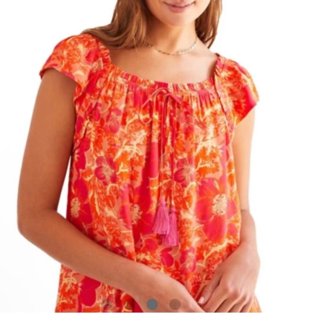 Tribal lined shortsleeve mid dress size M Raspberry Floral NWOT